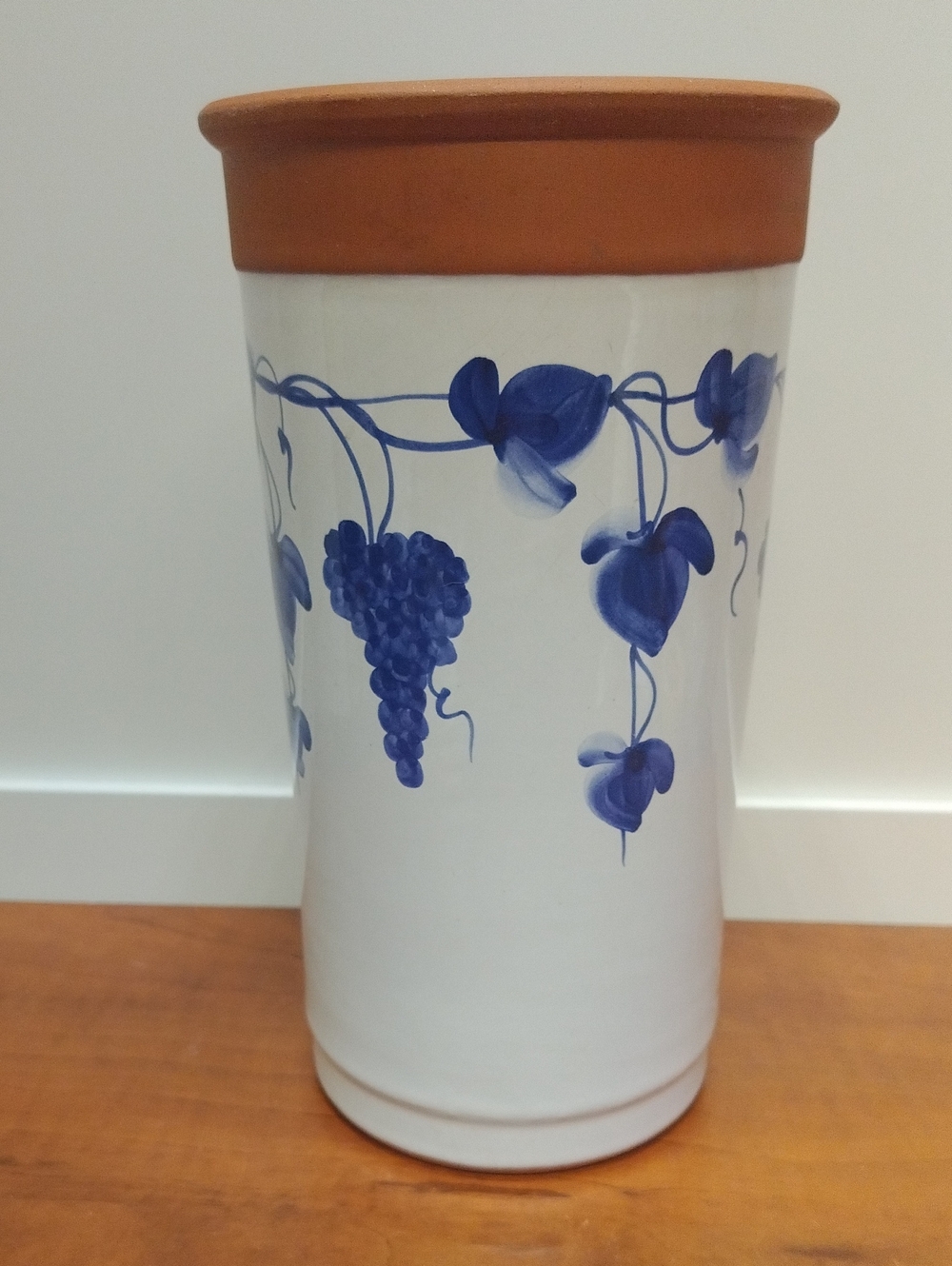 Hand-Painted Grape Decor Vase, White & Blue